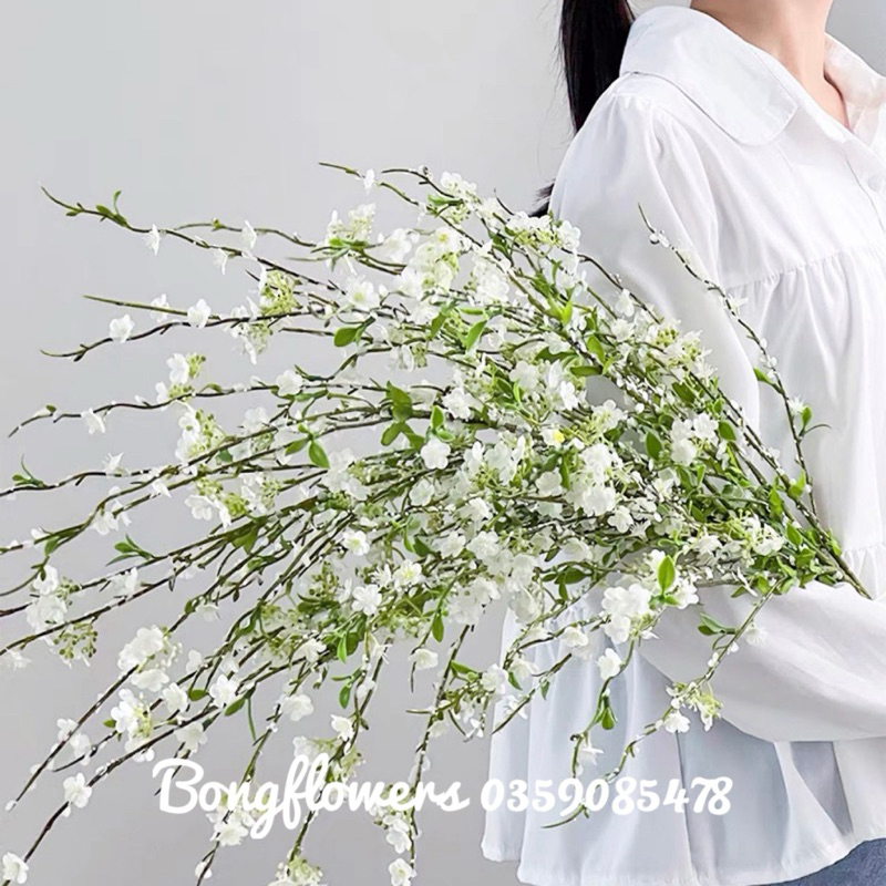 Cành hoa tuyết mai giả cành hoa mận giả dài 120cm hàng cao cấp