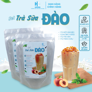  Sét trà sữa ĐÀO trân châu đen siêu ngon đậm vị 8-10 ly sét nguyên liệu Hucha 