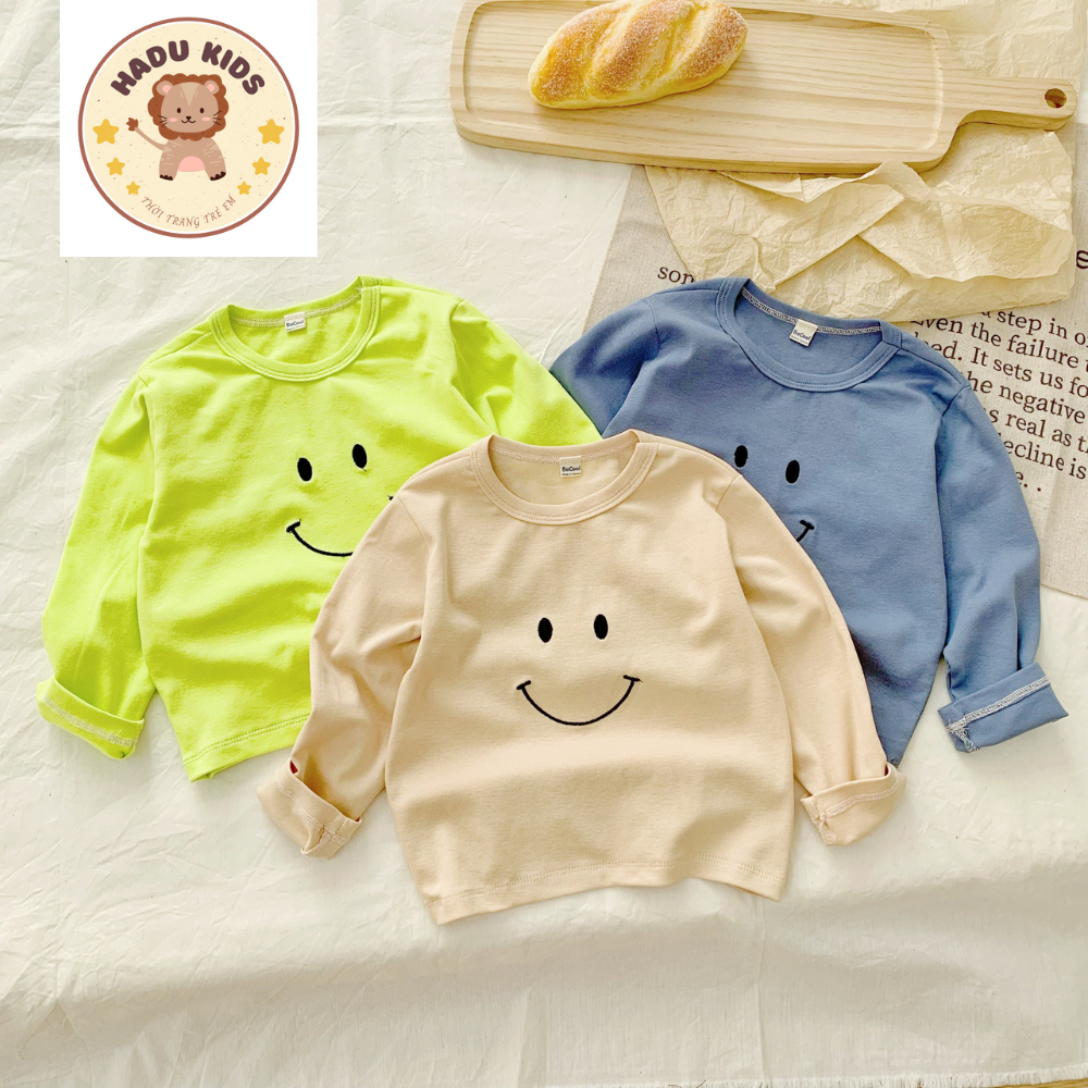 Pijama cho bé, đồ ngủ bé trai, bé gái DÀI TAY chất THUN MỀM THÊU MẶT CƯỜI  mềm mại, đường may đẹp - HADU KIDS 7-27kg