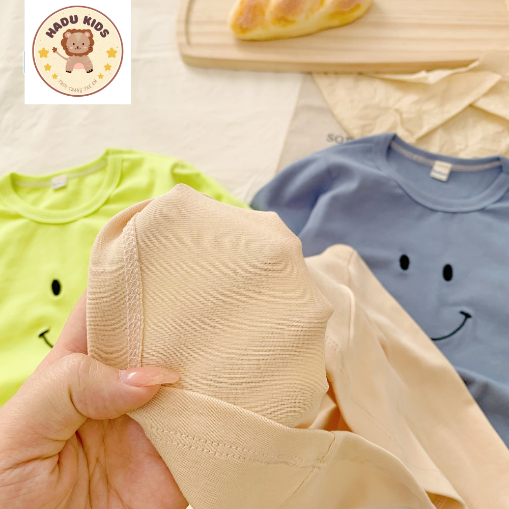 Pijama cho bé, đồ ngủ bé trai, bé gái DÀI TAY chất THUN MỀM THÊU MẶT CƯỜI  mềm mại, đường may đẹp - HADU KIDS 7-27kg
