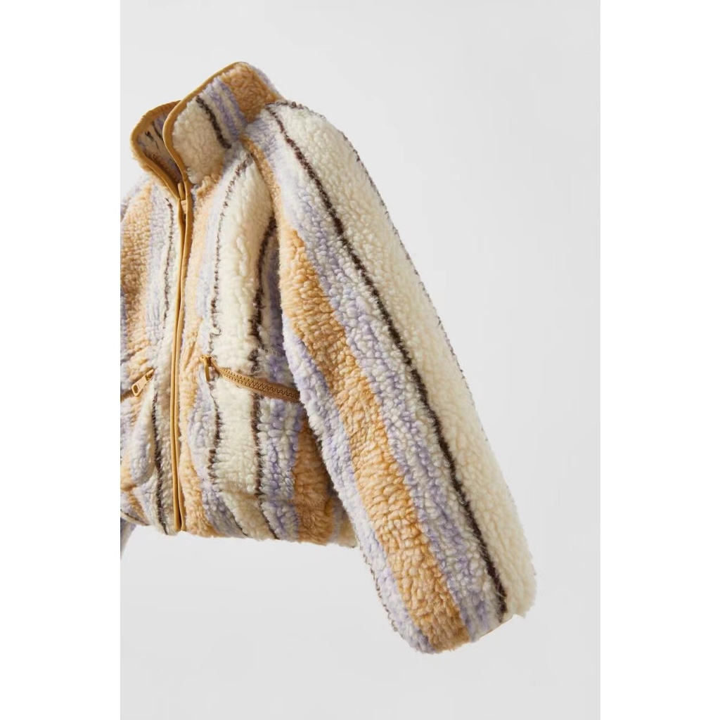 Áo khoác bé gái Bomer Kẻ Sọc nâu vàng