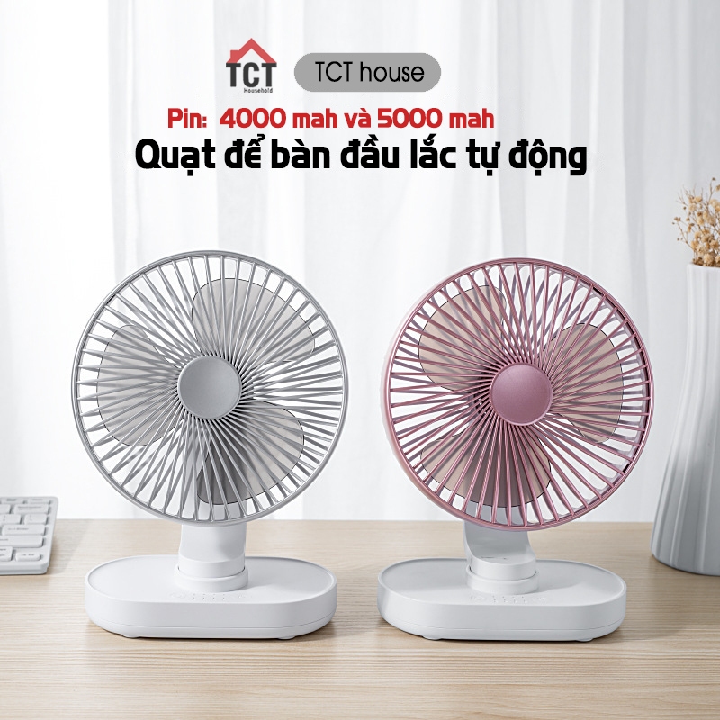Quạt mini tích điện để bàn TCT xoay đầu tự động pin 4000mah