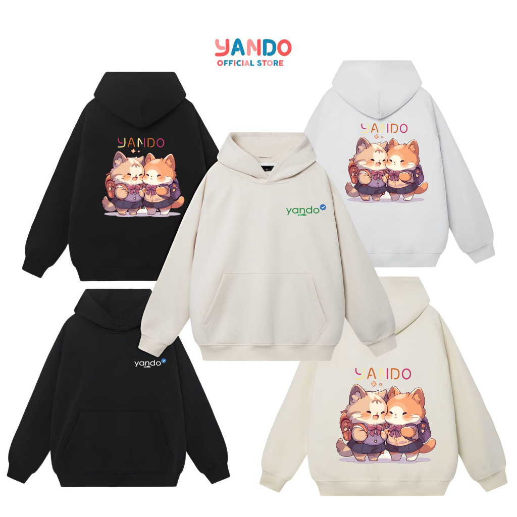 Áo Hoodie Form Rộng YANDO OUTFITS P10142 Nỉ Cotton Mèo Đi Học 350GSM Local Brand