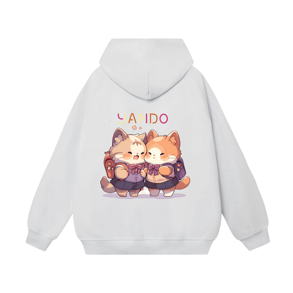 Áo Hoodie Form Rộng YANDO OUTFITS P10142 Nỉ Cotton Mèo Đi Học 350GSM Local Brand