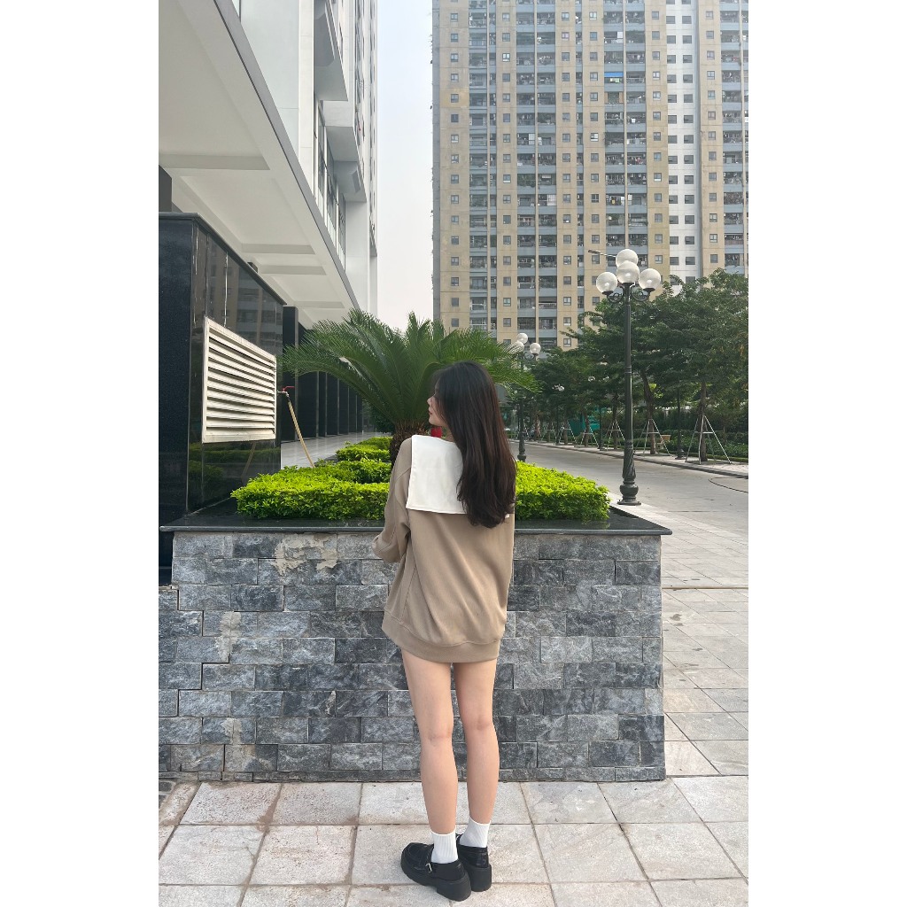 Áo sweater thủy thủ tặng kèm khăn rời, áo nỉ tăm trơn dài tay form rộng basic nhiều màu - TIva Shop A62