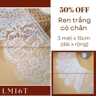 Cuộn 3 mét ren thêu hoa lưới trắng ren viền may đồ và trang trí decor Maihoaflower