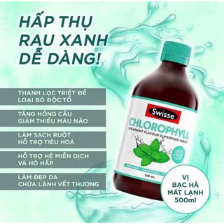 Nước diệp lục vị bạc hà Swisse Chlorophyll Spearmint 500ml bổ máu, tăng hồng cầu, bổ sung chất xơ quatangme