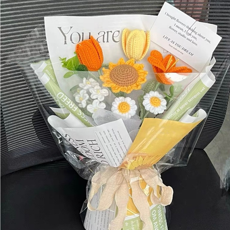 Bó hoa hướng dương đan thủ công bằng len, bó hoa tặng cô giáo, tặng bạn thân, tặng lễ tốt nghiệp