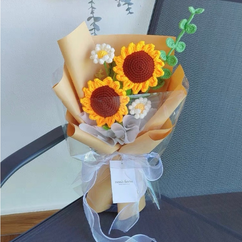Bó hoa hướng dương đan thủ công bằng len, bó hoa tặng cô giáo, tặng bạn thân, tặng lễ tốt nghiệp