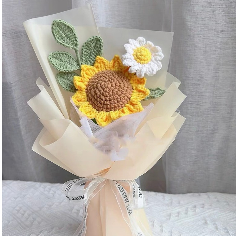 Bó hoa hướng dương đan thủ công bằng len, bó hoa tặng cô giáo, tặng bạn thân, tặng lễ tốt nghiệp