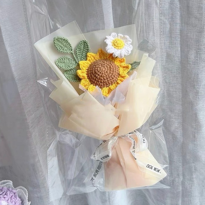 Bó hoa hướng dương đan thủ công bằng len, bó hoa tặng cô giáo, tặng bạn thân, tặng lễ tốt nghiệp
