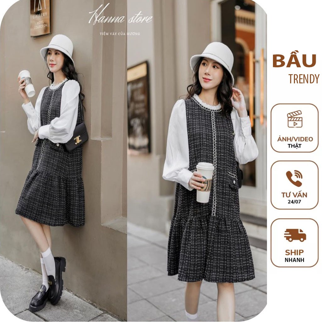 ĐẦM BẦU THIẾT KẾ DÁNG TIỂU THƯ CHẤT DẠ ĐẸP FREESIZE