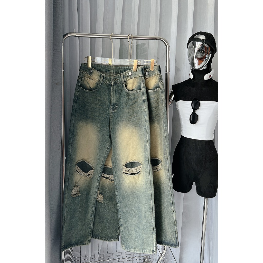 Quần jean nữ ống rộng rách bụi Bigsize 55kg-90kg, kiểu dáng suông rộng rách thời trang Bigsize cao cấp MS189-1 2KJeans