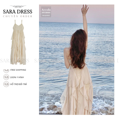 Đầm Maxi Đi Biển Ullzang SARA DRESS Voan Tơ Hai Dây Xoè Nhiều Tầng Váy Công Chúa Nàng Thơ Chụp Ảnh