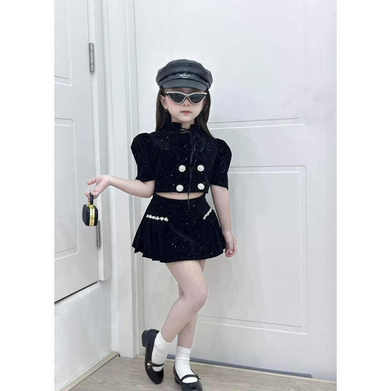 10-22kg  set 2ct áo nhung nhũ mix chân váy xoè cho bé gái