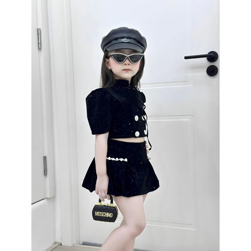 10-22kg  set 2ct áo nhung nhũ mix chân váy xoè cho bé gái