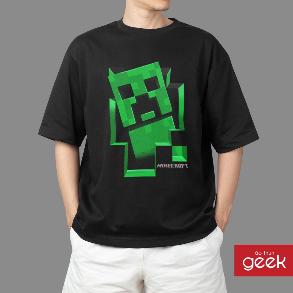 Áo thun hình MineCraft - Creeper sắc nét, 100% Cotton vải dày, siêu mịn.