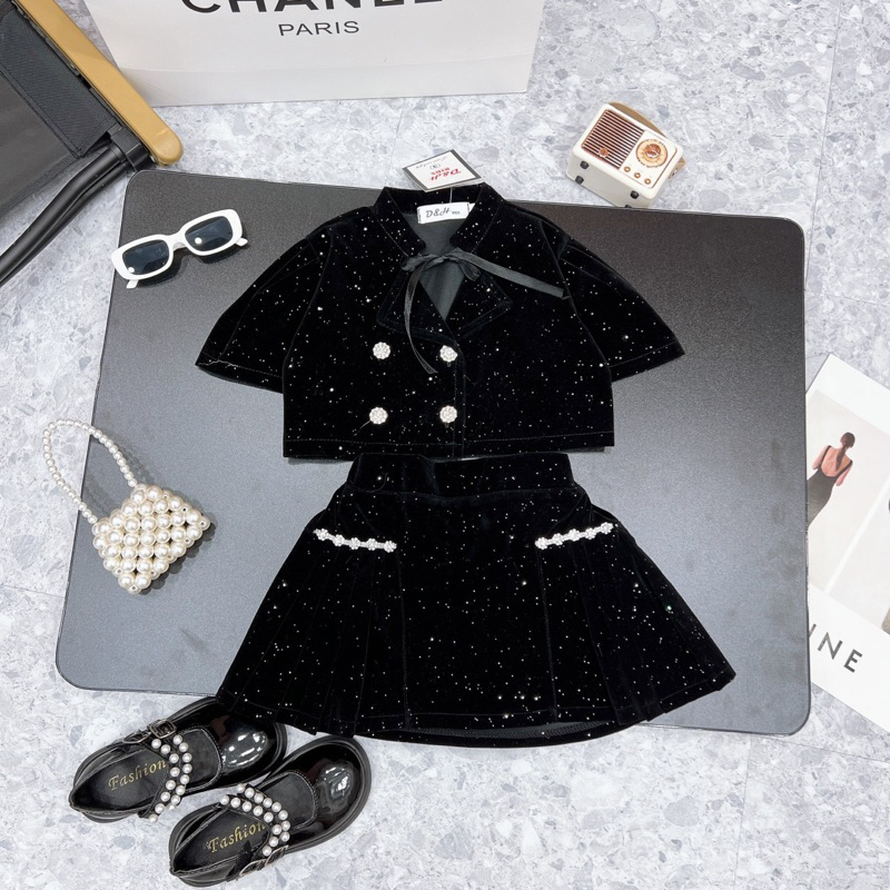 10-22kg  set 2ct áo nhung nhũ mix chân váy xoè cho bé gái