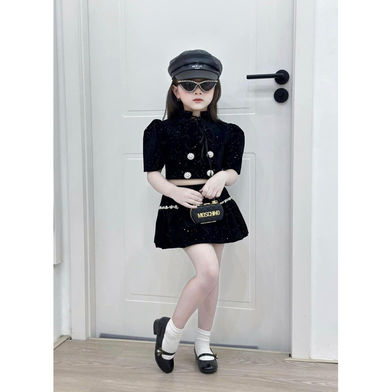 10-22kg  set 2ct áo nhung nhũ mix chân váy xoè cho bé gái