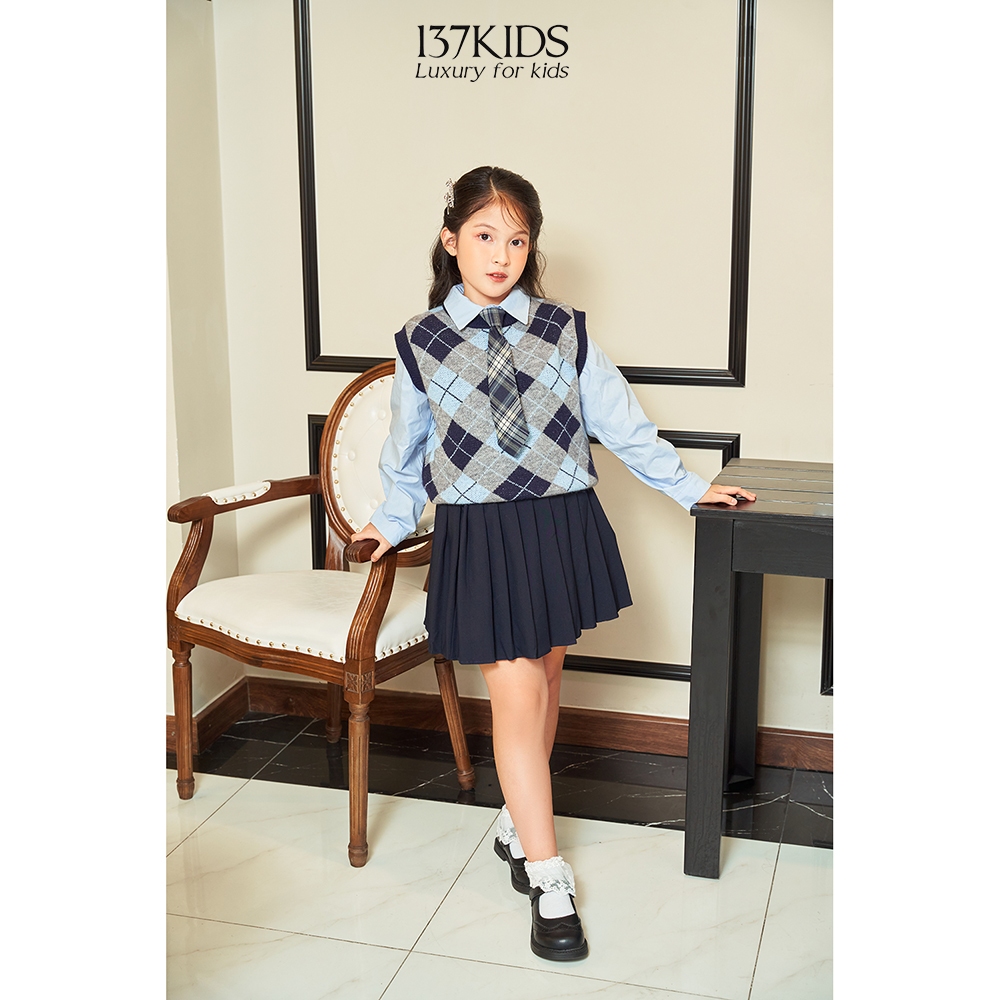 Set áo khoác len và chân váy bé gái 137KIDS thiết kế cao cấp SL04