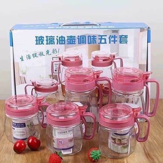 Bộ 5 hủ thuỷ tinh đựng gia vị, bộ gia vị thủy tinh 5 món có tay cầm