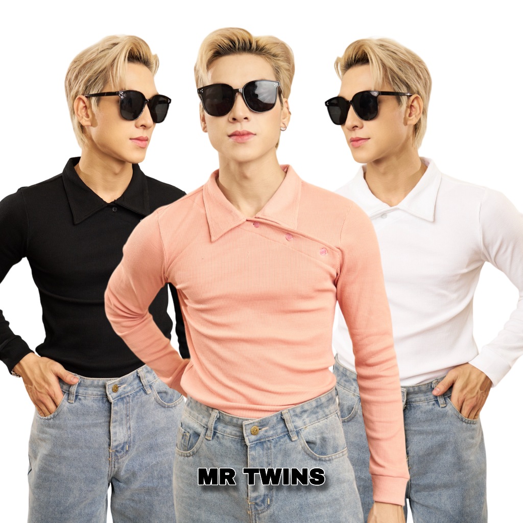 Áo Thun Nam Dài Tay Cổ Bẻ Phối Khuy Nút Xéo Thun Gân Cao Cấp Thương Hiệu Mr Twins