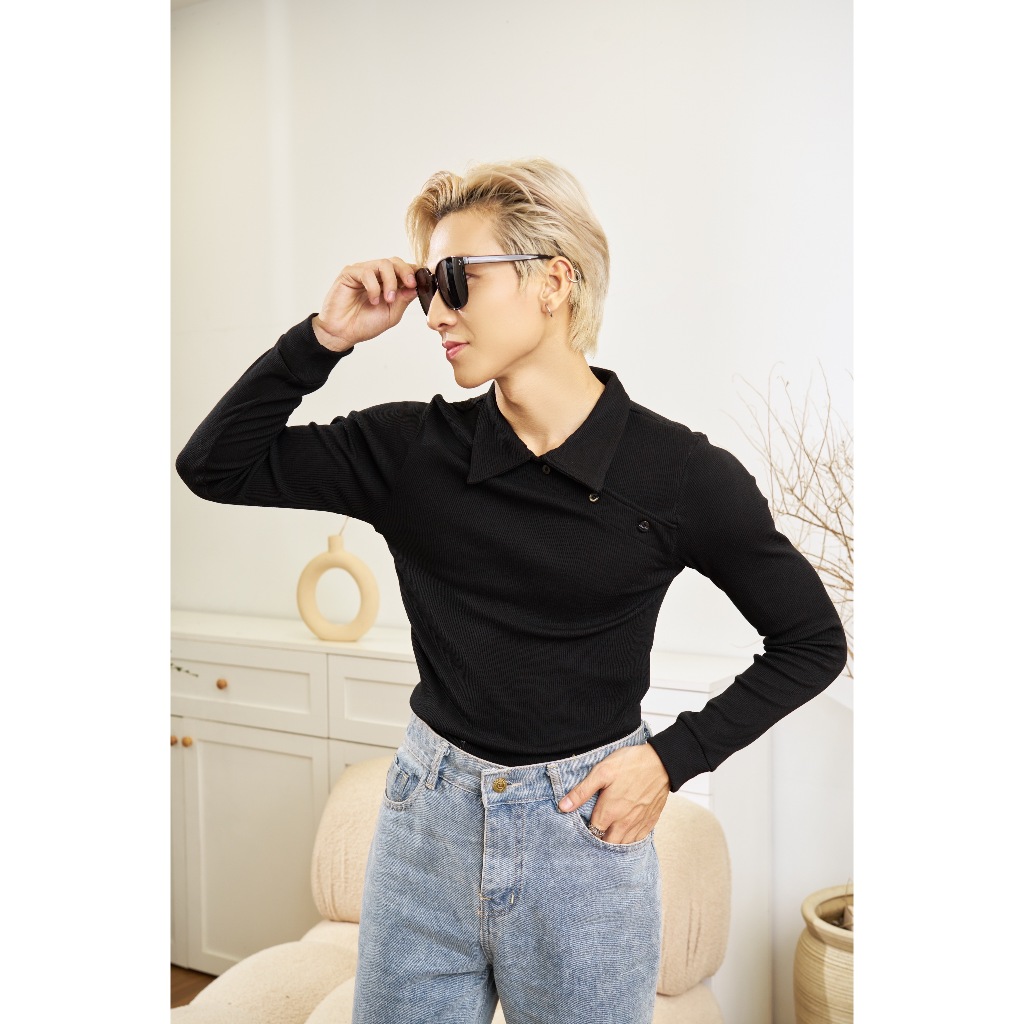 Áo Thun Nam Dài Tay Cổ Bẻ Phối Khuy Nút Xéo Thun Gân Cao Cấp Thương Hiệu Mr Twins