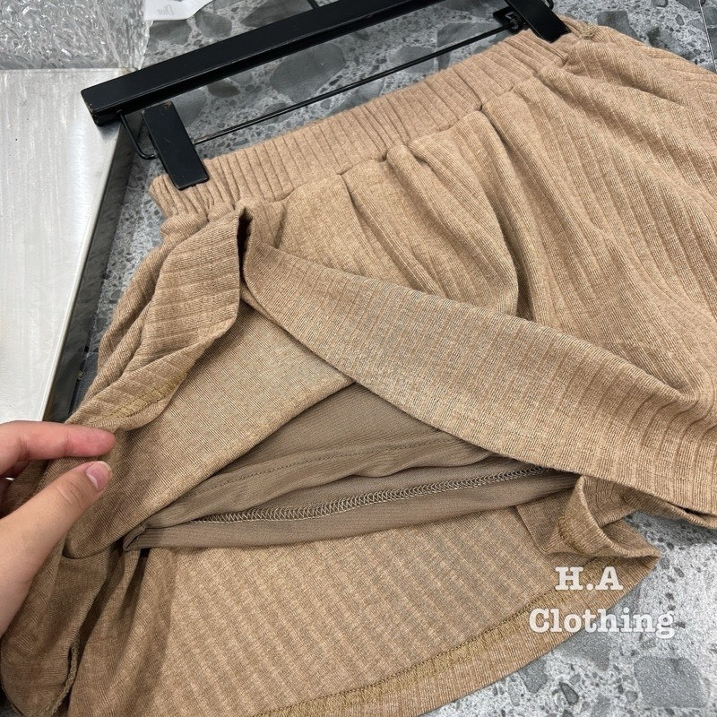 Set Váy Nữ Áo Thun Tăm Dài Tay Cổ Bèo Mix Chân Váy Xòe Dáng Ngắn Freesize