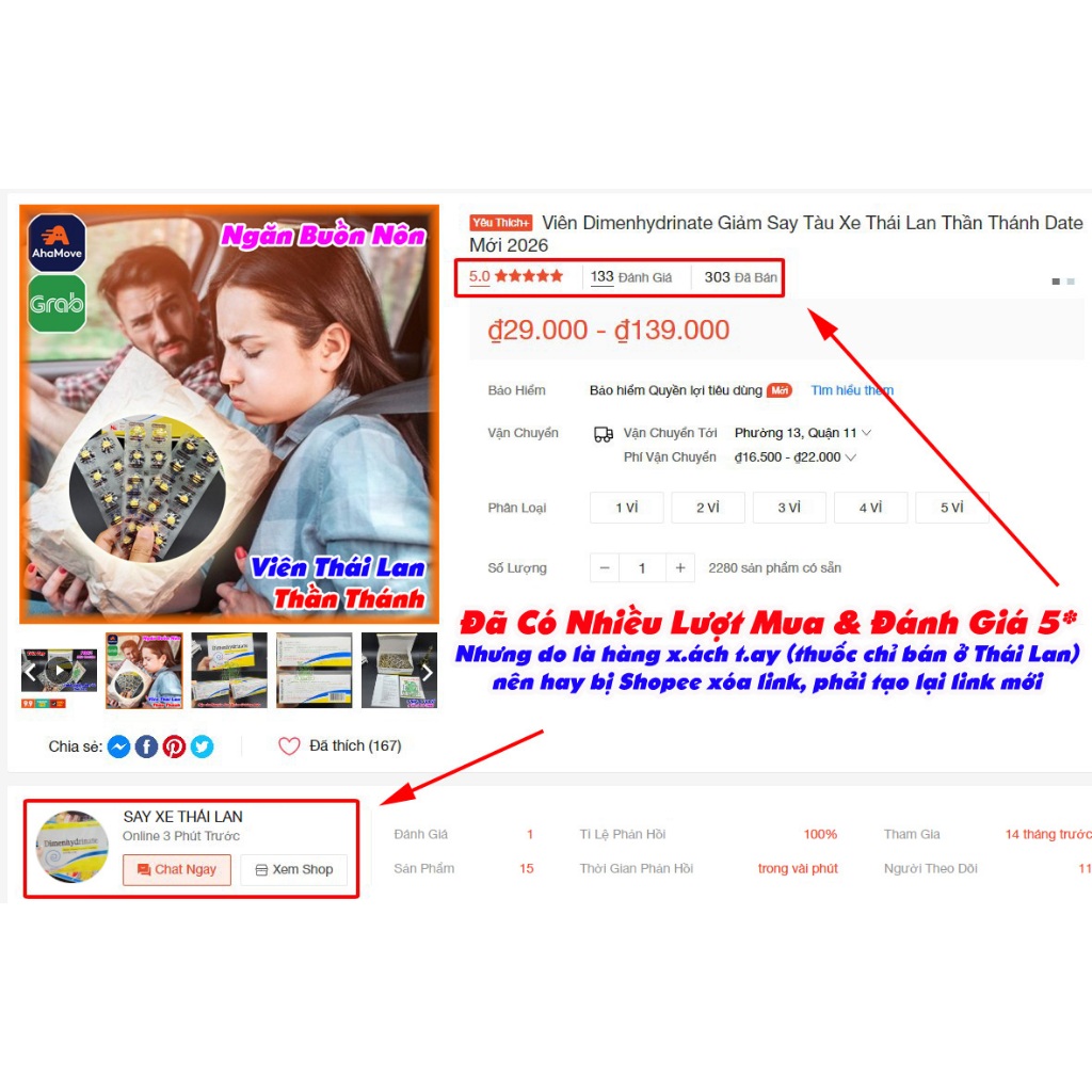 Viên Dimenhydrinate Thần Thánh Chống Nôn Ói do Say Xe Thái Lan