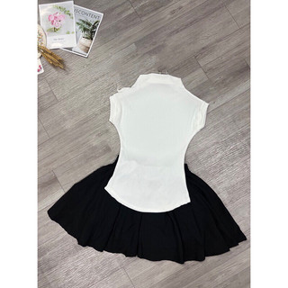 Set chân váy midi xoè có quần trong•mix áo cổ lọ vạt bầu.❤️