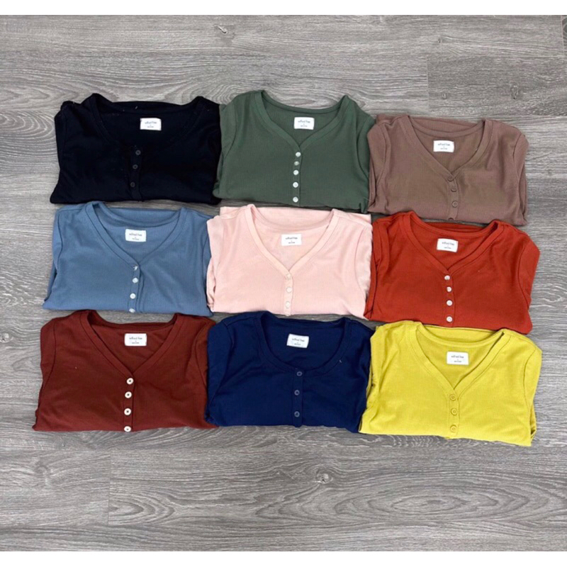 BEUCLOSET - Áo thun tay dài phối nút đủ màu