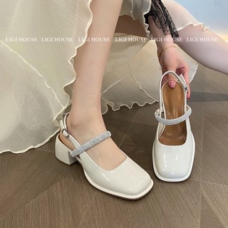 Sandal hở gót đính đá lấp lánh gót vuông đế cao