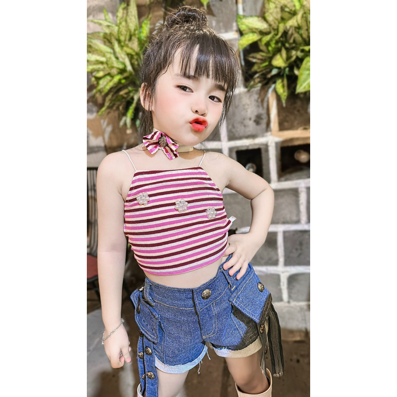Sét quần đùi jeans áo 2 dây cho bé gái