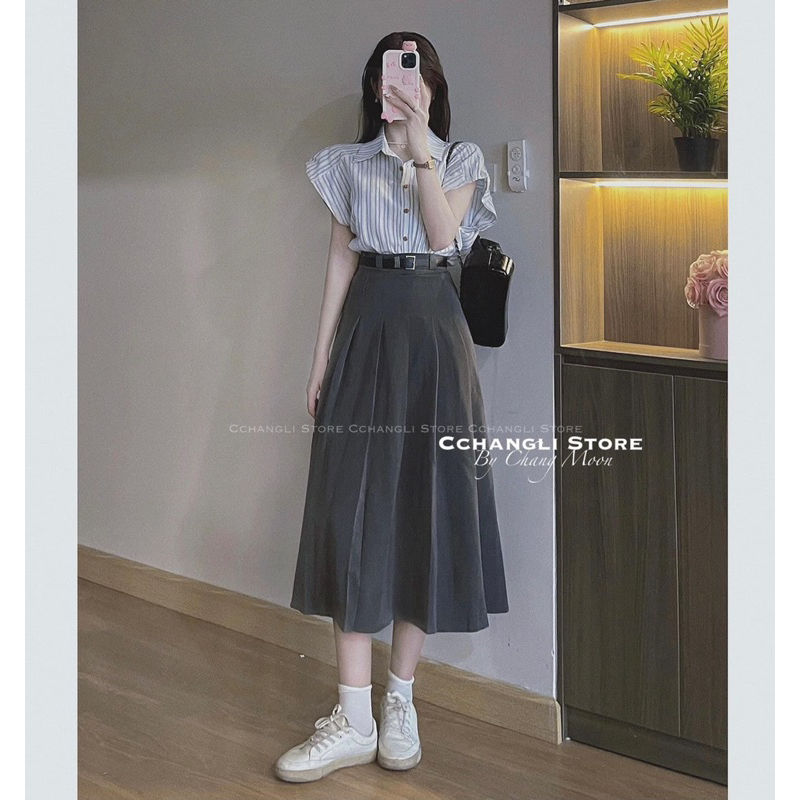 CHÂN VÁY VẢI XẾP LY DÁNG DÀI KÈM ĐAI CHẤT ĐẸP MS19992