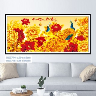 Tranh thêu chữ thập Hoa khai phú quý - Thêu kín