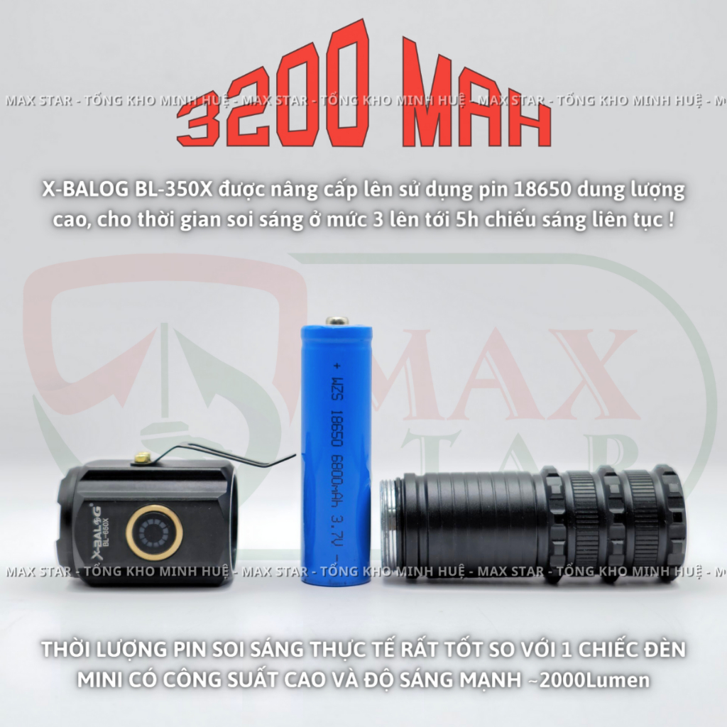 Đèn pin cầm tay mini siêu nhỏ siêu sáng tỏa X-BALOG 650X vỏ nhôm chống nước IPX7 độ sáng tối đa 2000 lumen Đèn cầm tay