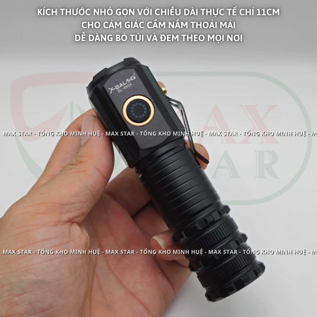 Đèn pin cầm tay mini siêu nhỏ siêu sáng tỏa X-BALOG 650X vỏ nhôm chống nước IPX7 độ sáng tối đa 2000 lumen Đèn cầm tay