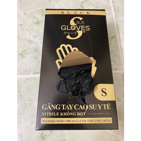 Găng tay cao su y tế màu đen nitrile không bột Sgloves hộp 100 chiếc