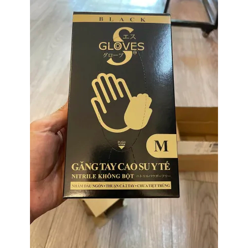 Găng tay cao su y tế màu đen nitrile không bột Sgloves hộp 100 chiếc