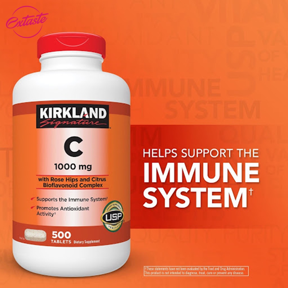 Vitamin c 1000mg Kirkland Signature hỗ trợ tăng đề kháng, sáng da hộp 500 viên extaste