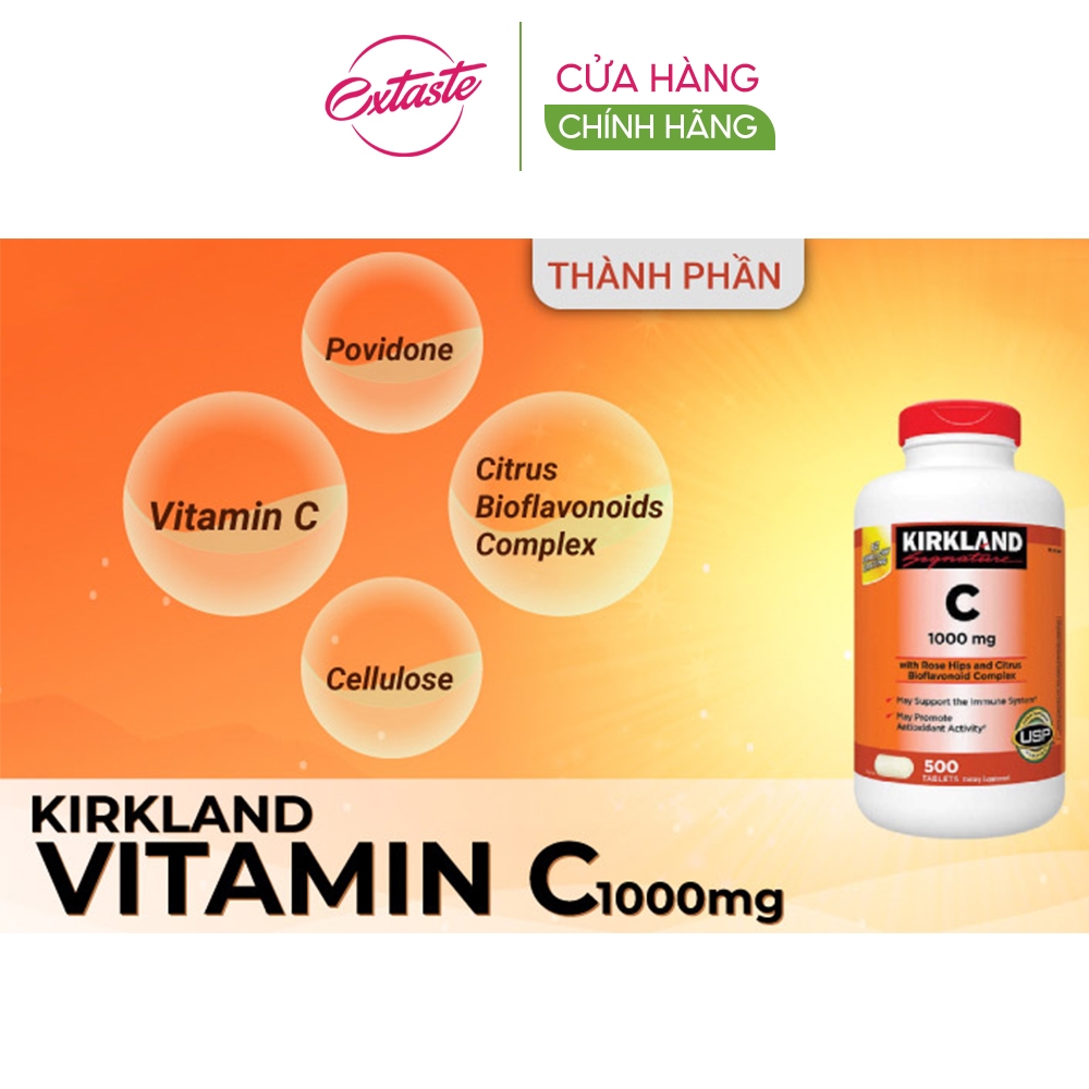 Vitamin c 1000mg Kirkland Signature hỗ trợ tăng đề kháng, sáng da hộp 500 viên extaste