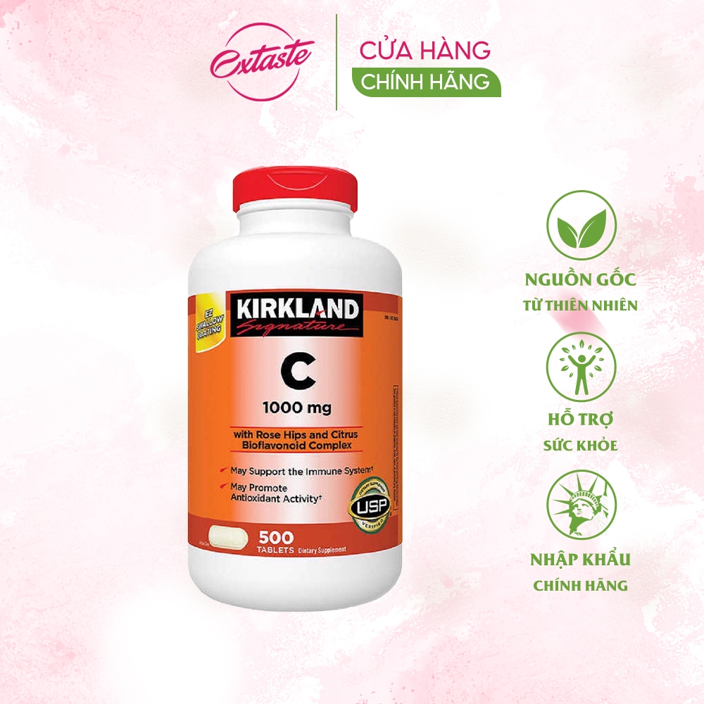 Vitamin c 1000mg Kirkland Signature hỗ trợ tăng đề kháng, sáng da hộp 500 viên extaste