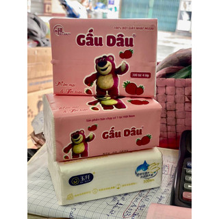 Set 10 bịch khăn giấy rút Gấu Dâu 4 lớp