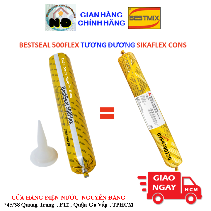 Tặng 1 Vòi Keo Trám Khe Đàn Hồi BestSeal 500Flex 600ml 1 Thành Phần Gốc Polyurethane Màu Xám Trắng Hoặc trắng