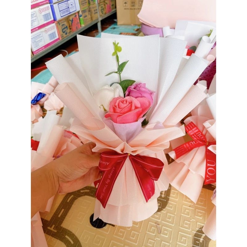 Bó hoa hồng sáp 3 bông