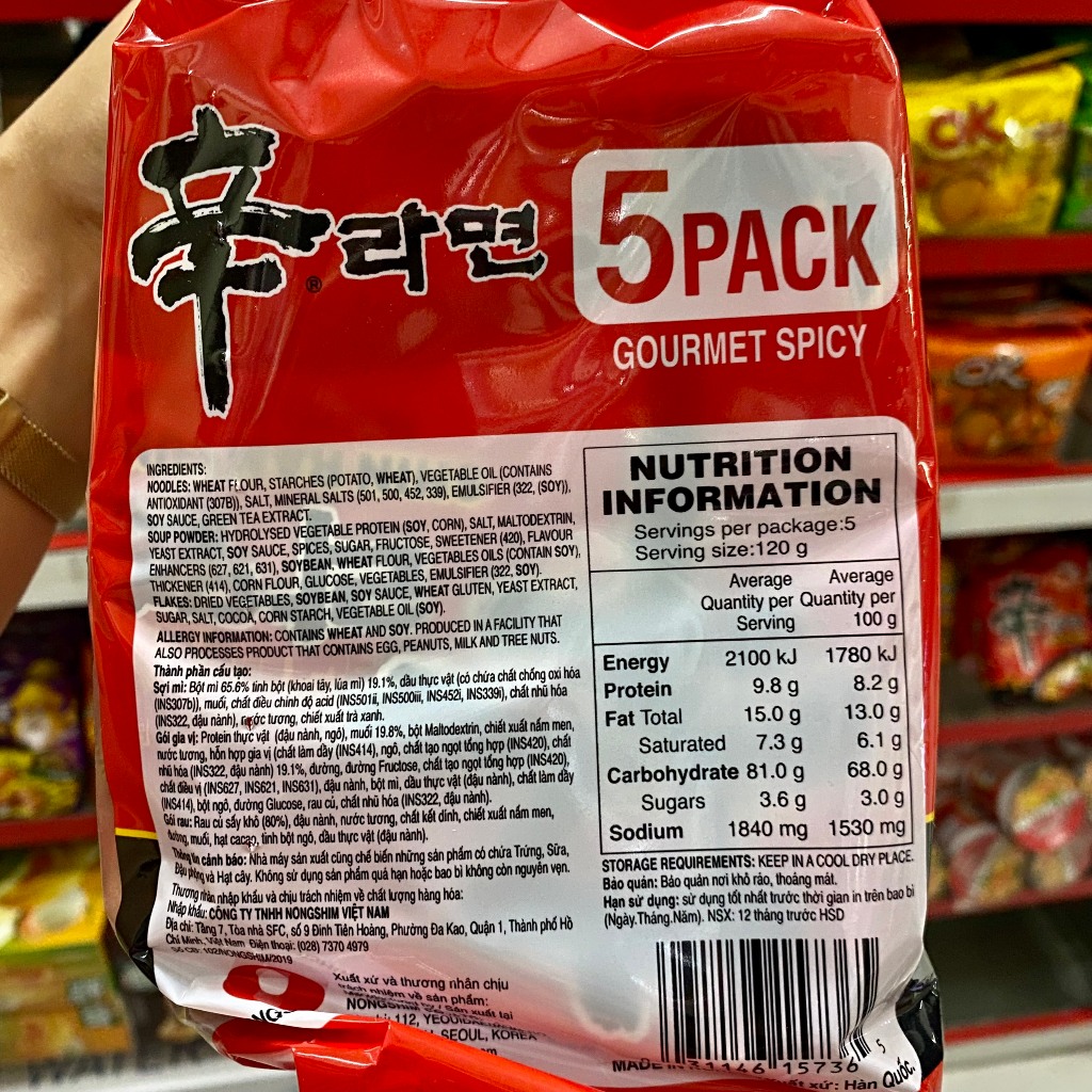 Bịch 5 gói Mì nước CAY Nongshim Shin Ramyun Hàn Quốc