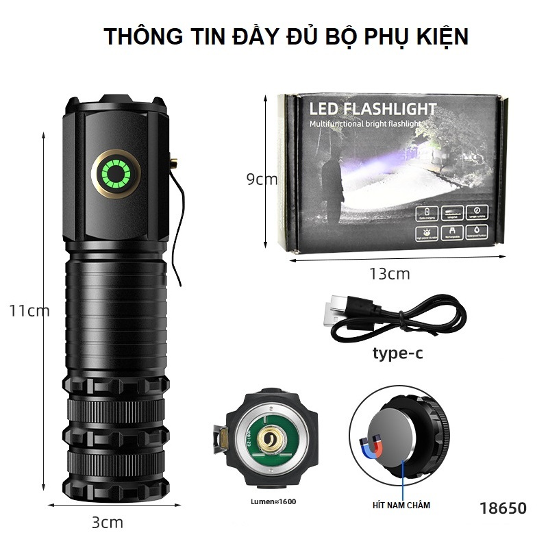 Đèn pin cầm tay mini siêu nhỏ siêu sáng tỏa X-BALOG 650X vỏ nhôm chống nước IPX7 độ sáng tối đa 2000 lumen Đèn cầm tay