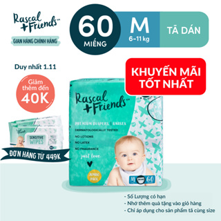 Tã Bỉm Dán Rascal + Friends Size M 6-11kg 60 miếng