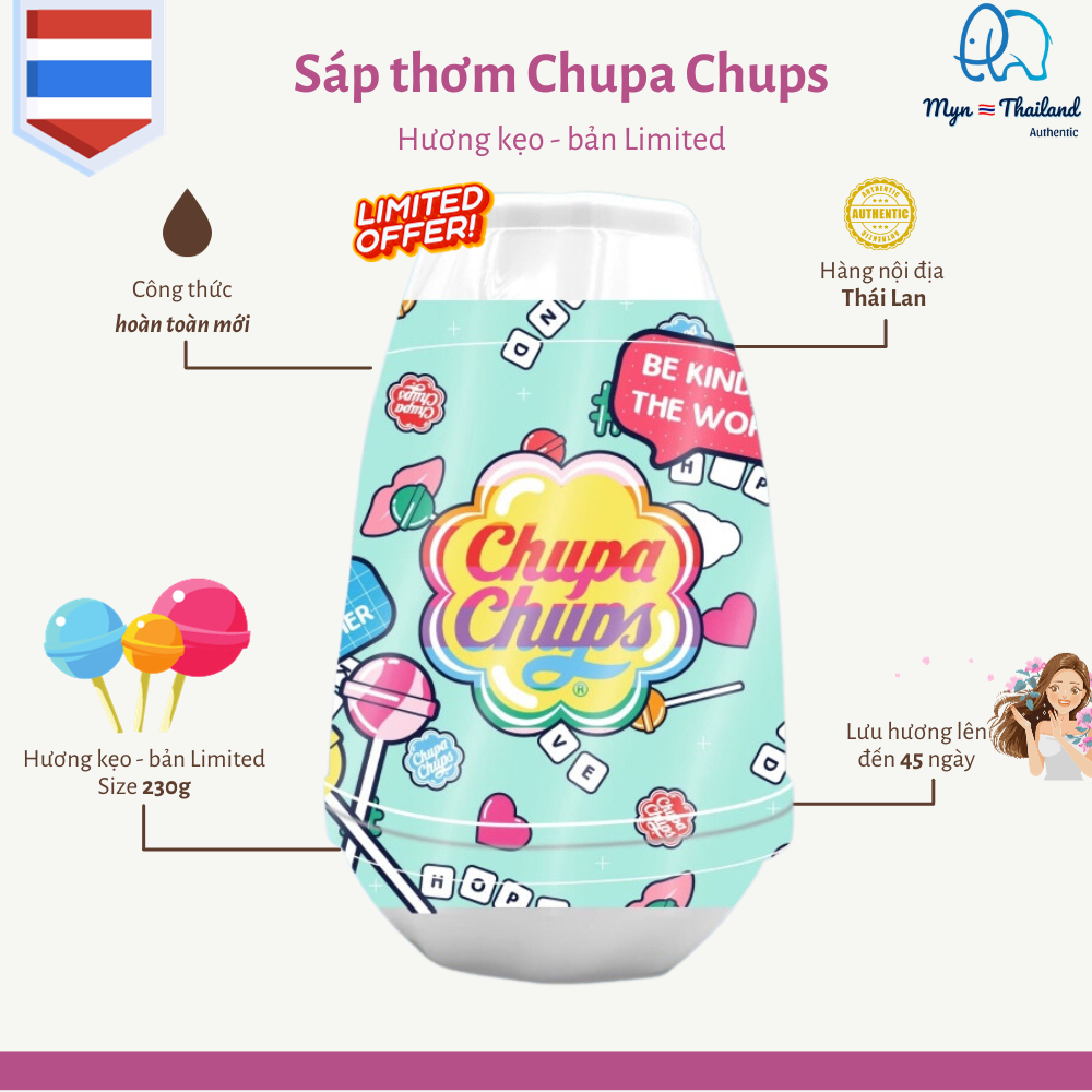 Sáp thơm phòng Chupa Chups Thái Lan mùi hương hoàn toàn tự nhiên, an toàn size 230g sử dụng lên đến 45 ngày