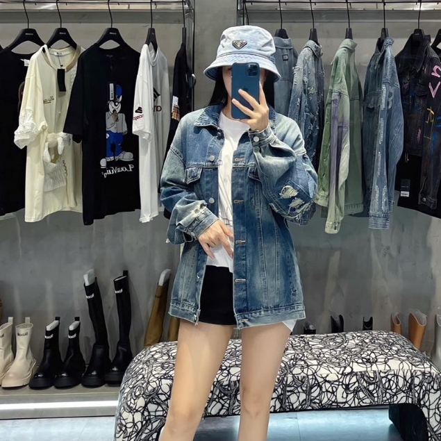 Áo Khoác jean Nữ,Áo Khoác Bò Form Rộng Rách Cá Tính Hàng QC Cao Cấp
